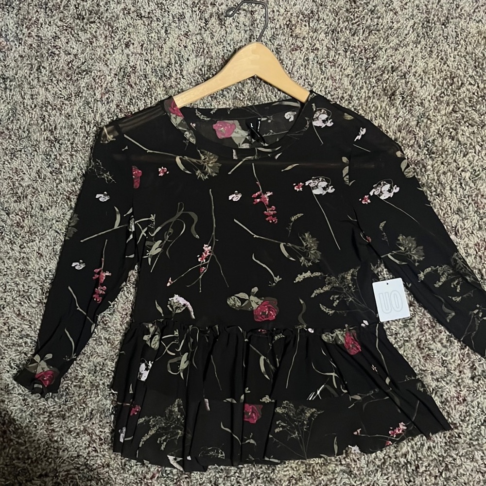 Urban Outfitters Out from Under Black Mesh 3/4 sleeve Top